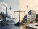 Editorial illustration of factories, service businesses and supply chains facing contrasting price pressures