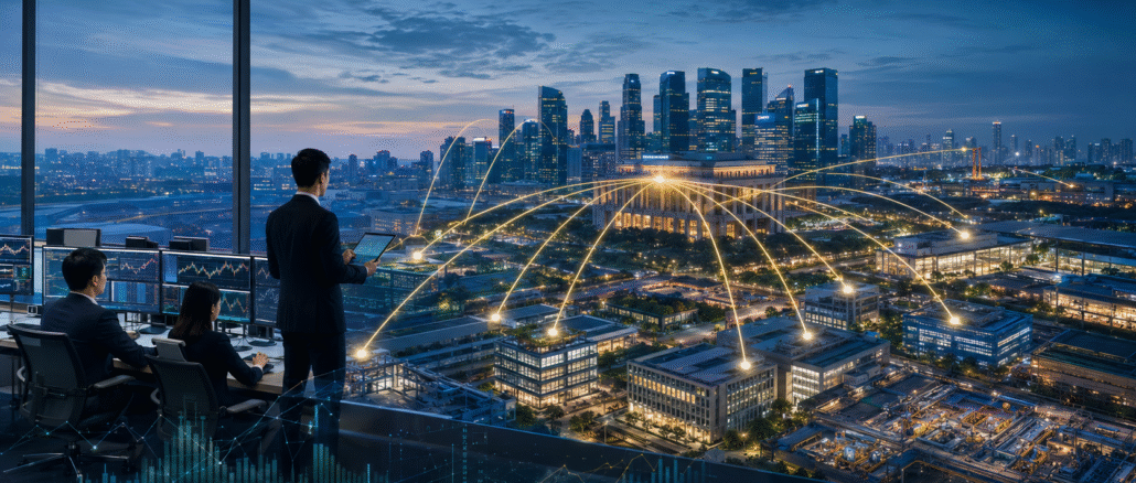 Institutional investors overlooking Singapore’s financial district as capital flows spread across a broad range of listed companies.