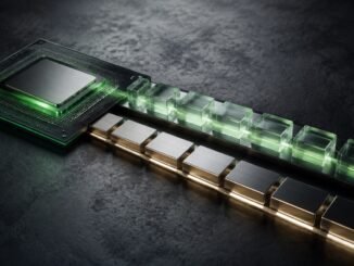 Conceptual illustration of a processor connected to parallel channels of glass and metal blocks, representing accounting earnings and cash flow.